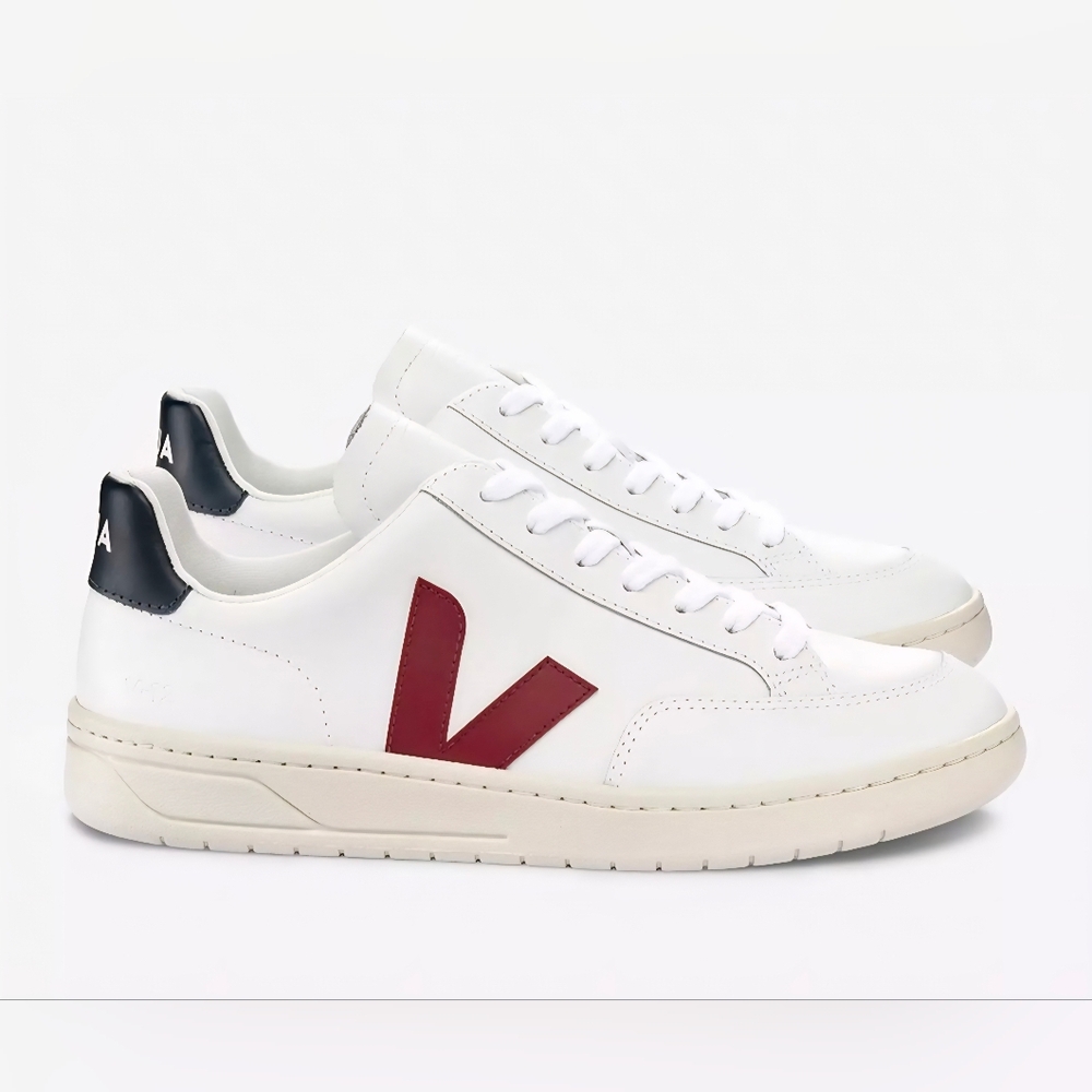 Veja V-12 Men's White Sneakers with Maroon And Navy Blue Accents EU45/US11